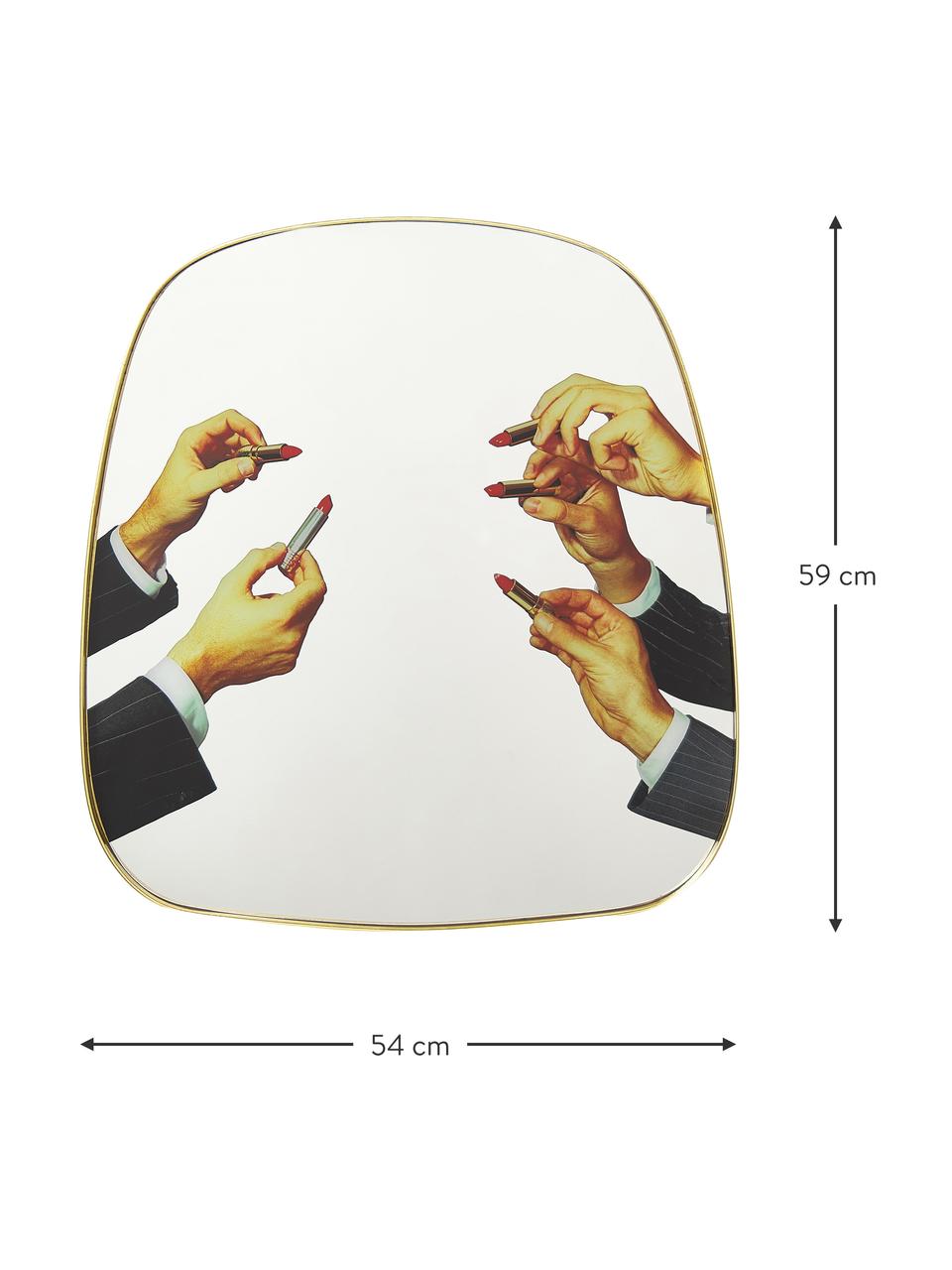 Designer Wandspiegel Lipsticks, Spiegelfläche: Spiegelglas, Rahmen: Mitteldichte Holzfaserpla, Hände mit Lippenstiften, B 54 x H 59 cm