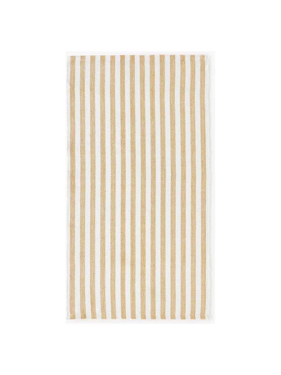 Tapis d'intérieur/extérieur tissé à la main Lyla, 100 % polyester, certifié GRS, Blanc, ocre, larg. 80 x long. 150 cm (taille XS)