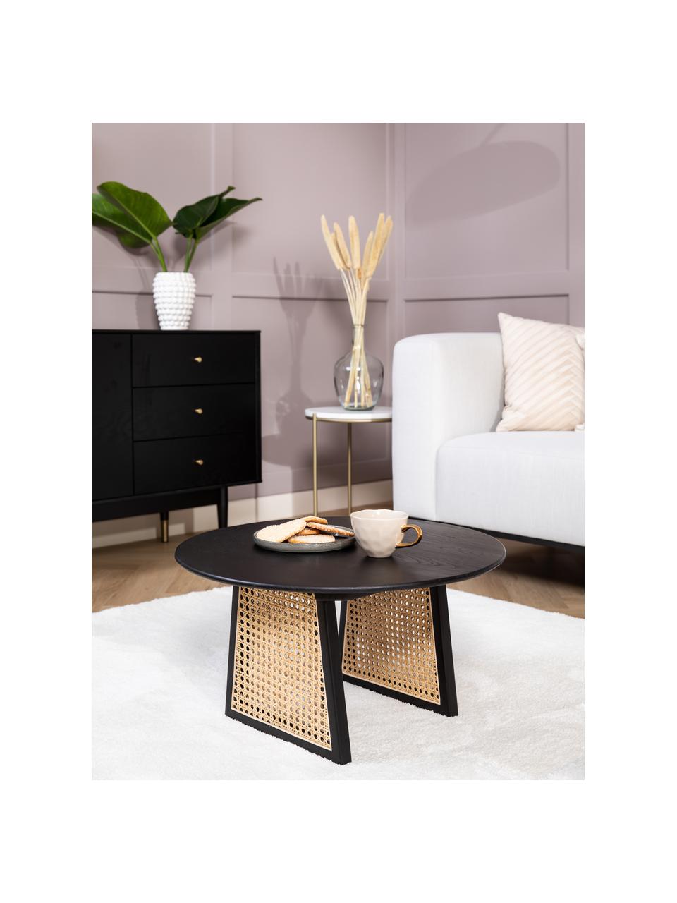 Tavolino da salotto rotondo in vimini Retro, Intreccio viennese: rattan, Nero, Ø 65 x Alt. 35 cm