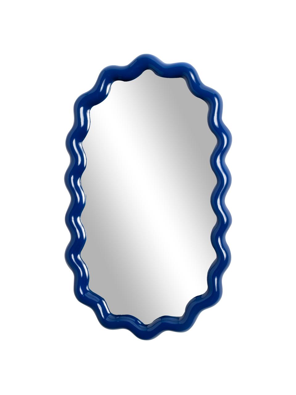 Ovale wandspiegel Zigzag met donkerblauwe lijst, Lijst: polyresin, Donkerblauw, B 24 x H 40 cm