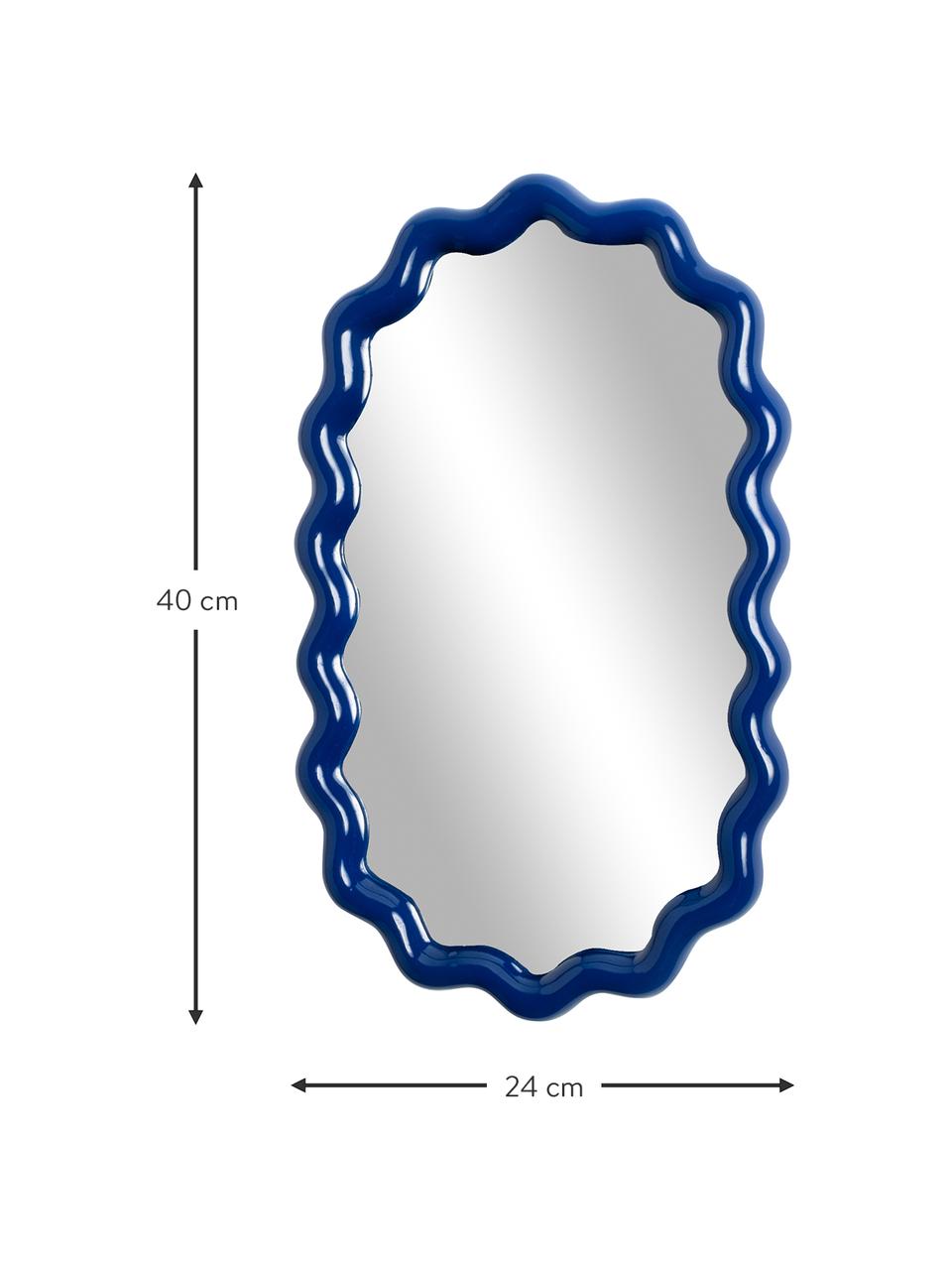 Ovaler Wandspiegel Zigzag mit dunkelblauem Rahmen, Rahmen: Polyresin, Spiegelfläche: Spiegelglas, Dunkelblau, B 24 x H 40 cm