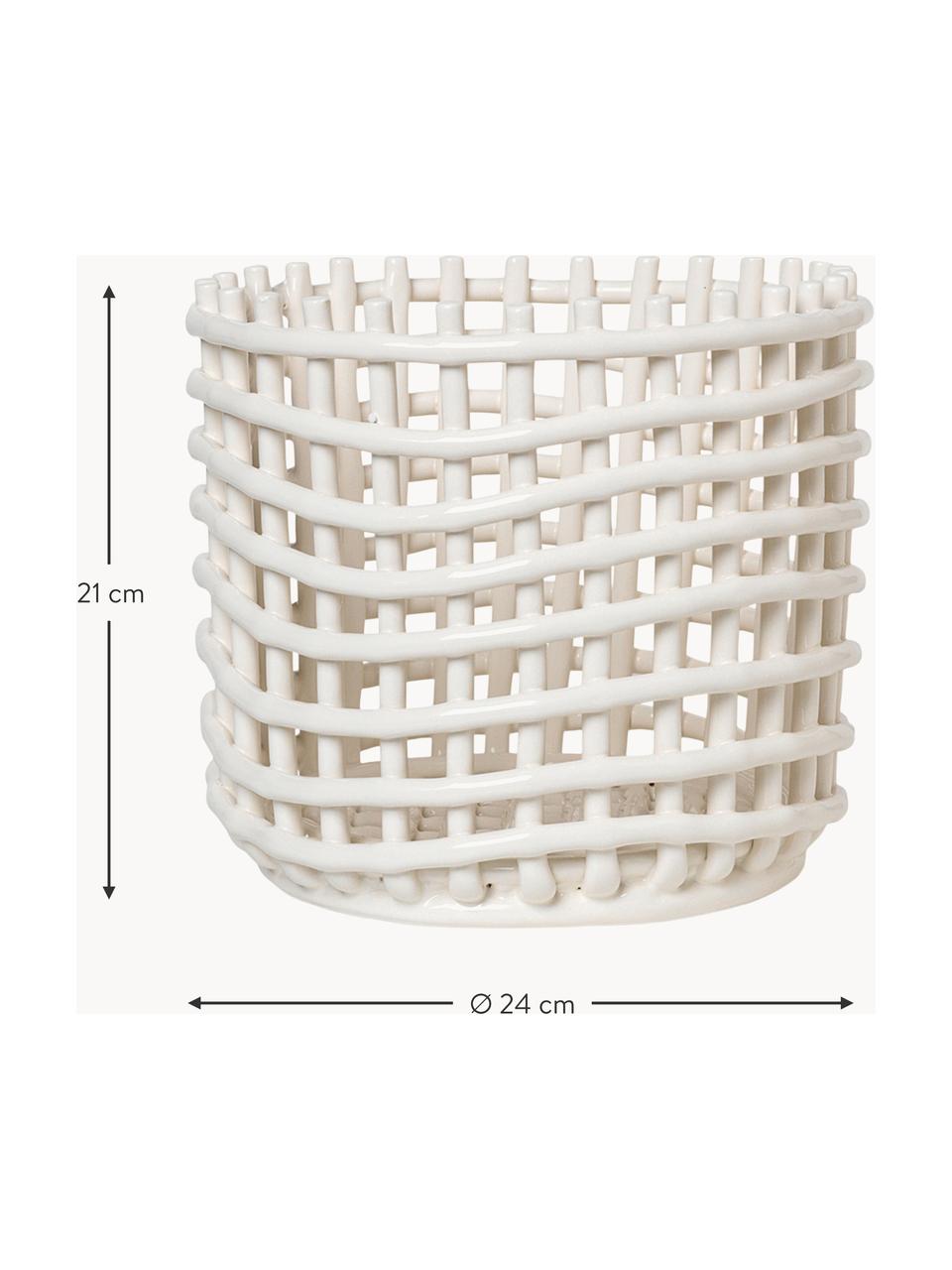 Handgefertigter Aufbewahrungskorb Nalan aus Keramik, H 21 cm, Keramik, Off White, Ø 24 x H 21 cm