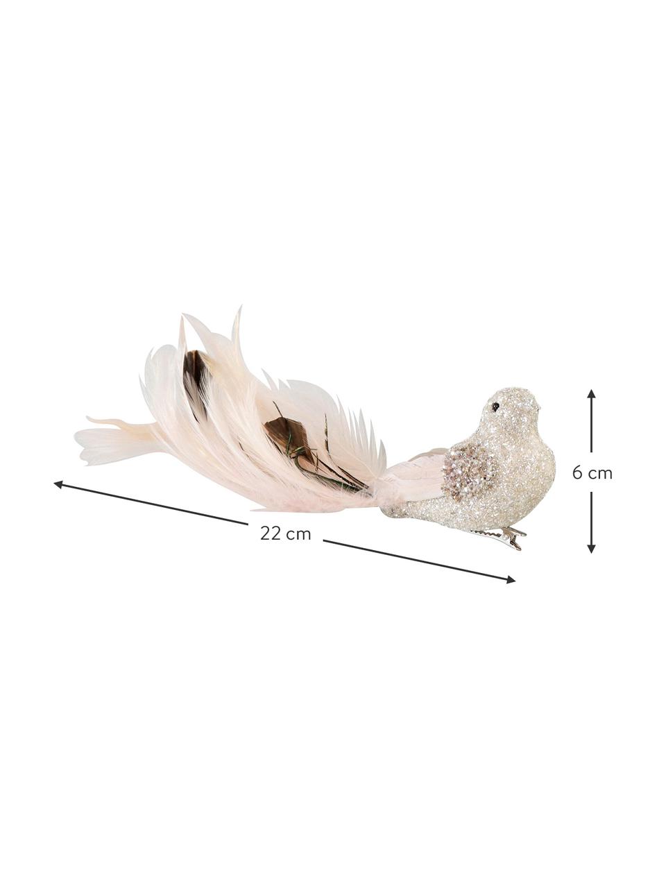 Set de adorno para colgar Stola, 6 uds., Plástico, plumas, lentejuelas, Blanco, tonos verdes, marrón, An 22 x Al 6 cm