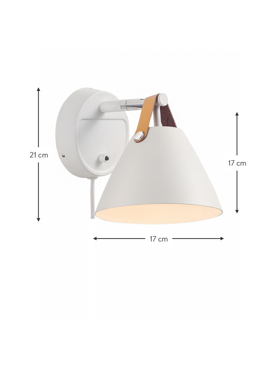 Nástenná lampa s vymeniteľným koženým popruhom Strap, Tienidlo a upevnenie na stenu: biela Kožený popruh: piesková alebo čierna, H 21 x V 17 cm
