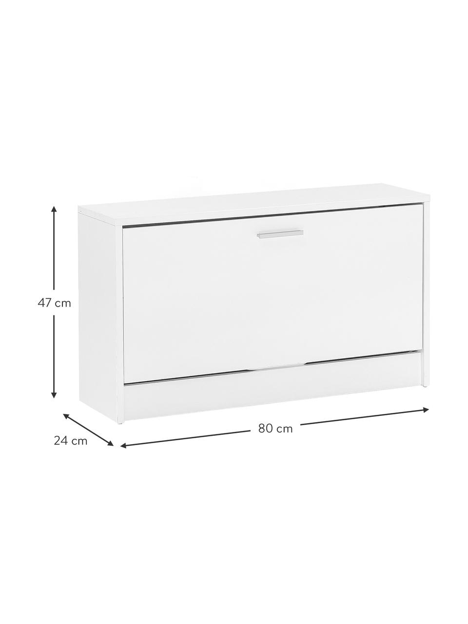 Schoenenkast Zoey met uitklapbaar vak, Melamine gecoate spaanplaat, Hout, wit gelakt, B 80 x H 47 cm