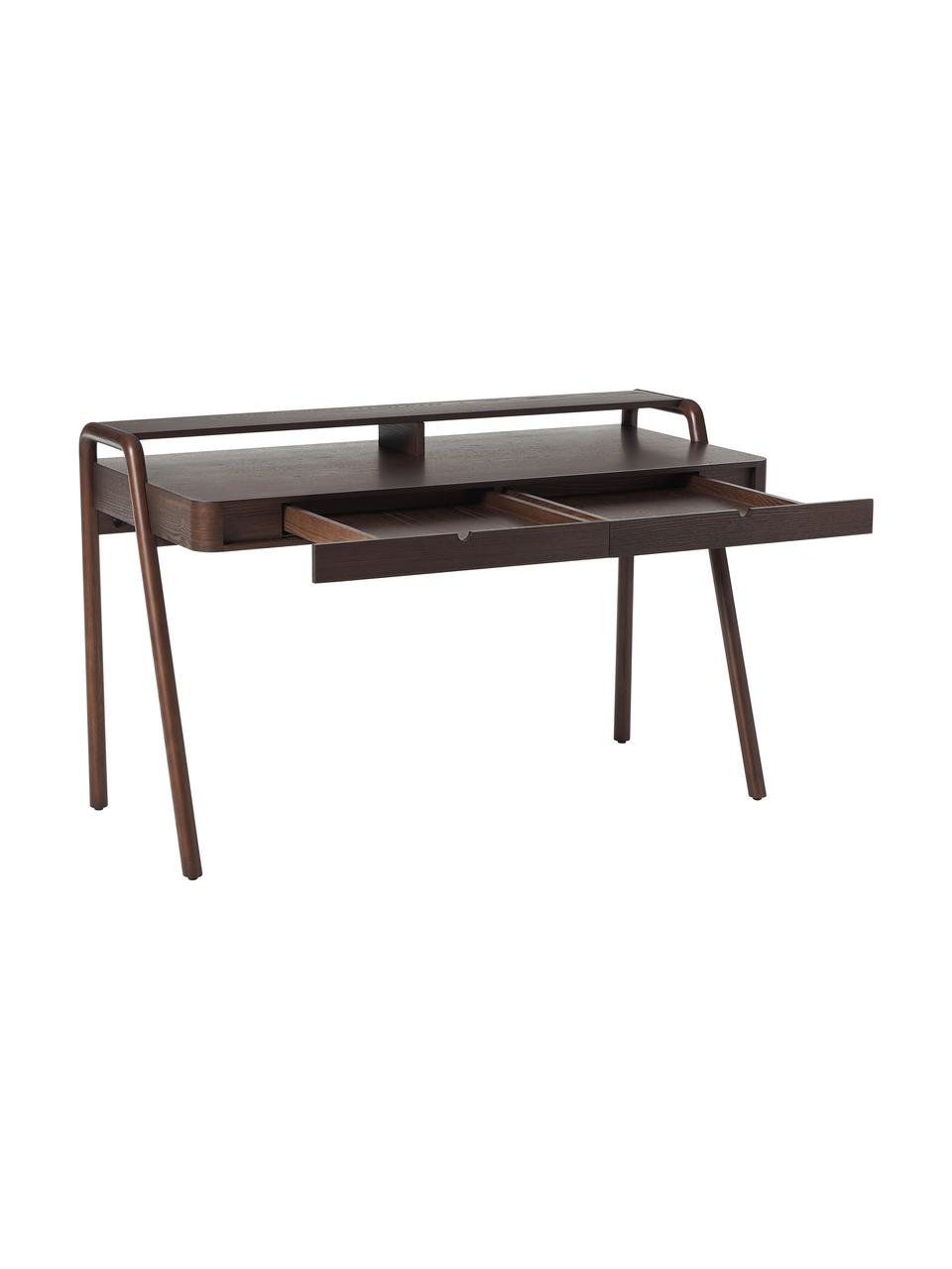Schreibtisch Evrak aus Eschenholz, Korpus: Eschenholzfurnier, Beine: Massives Eschenholz, Dunkles Eschenholz, B 139 x H 87 cm