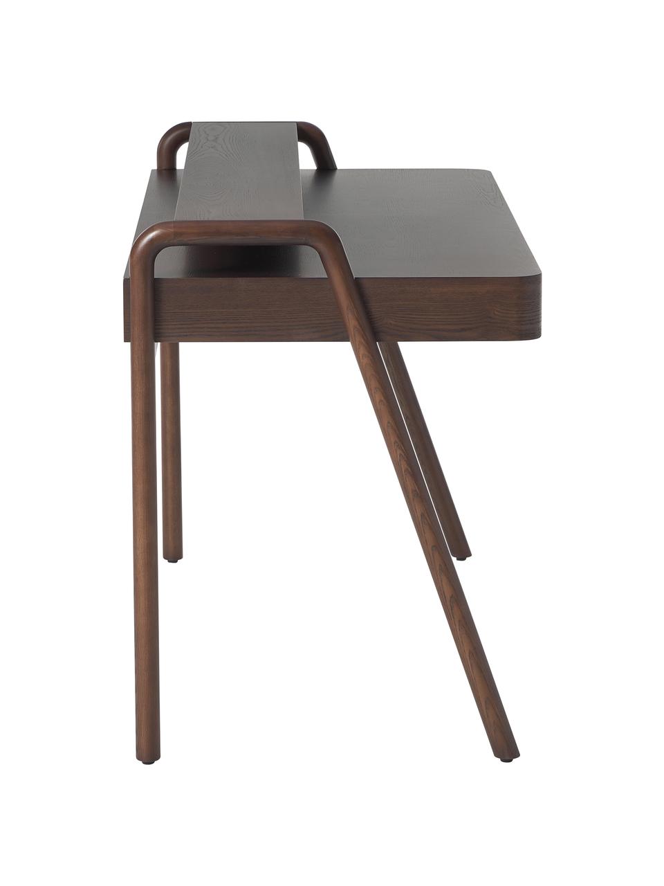 Escritorio de fresno Evrak, Estructura: chapa de fresno, Patas: madera de fresno maciza, Madera oscura, An 139 x Al 87 cm