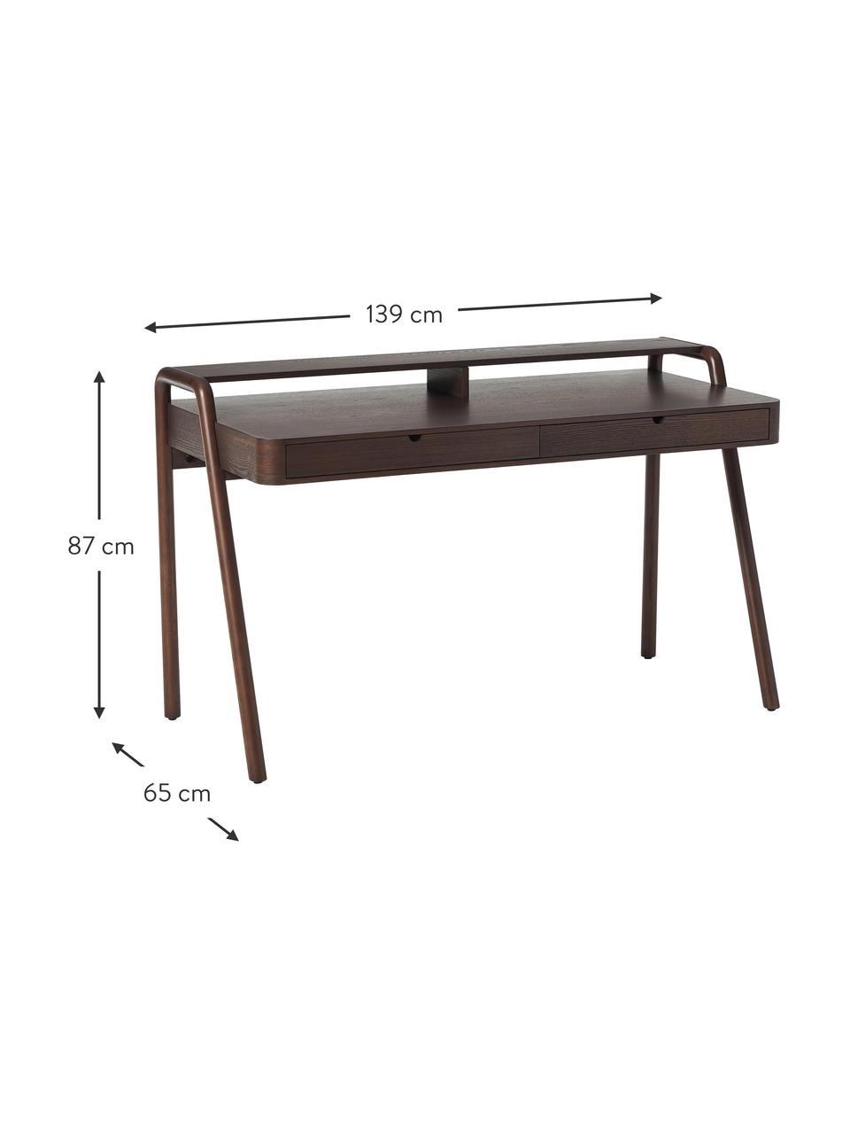 Escritorio de fresno Evrak, Estructura: chapa de fresno, Patas: madera de fresno maciza, Madera oscura, An 139 x Al 87 cm