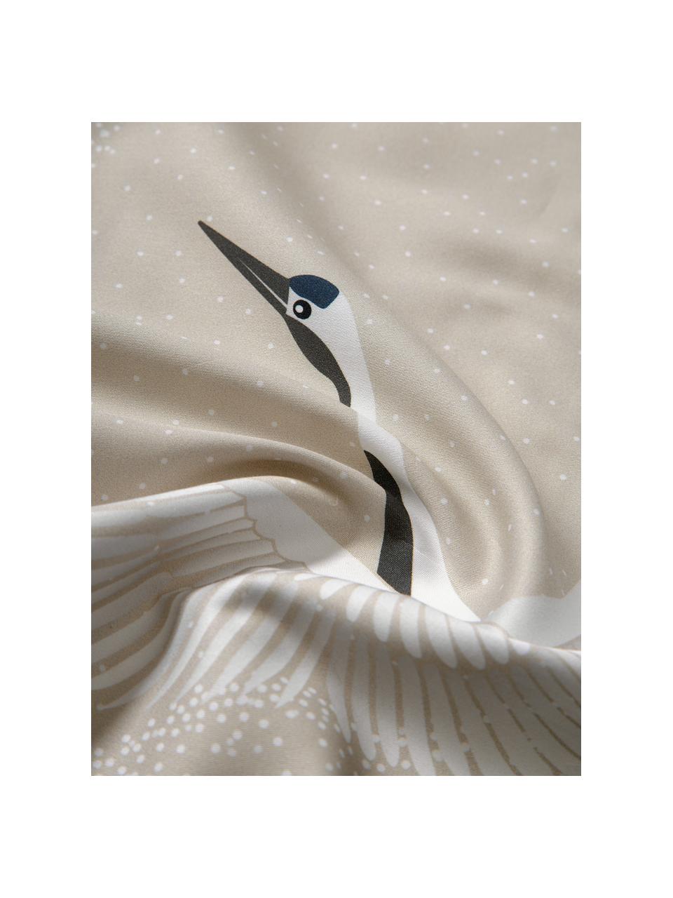 Katoensatijnen dekbedovertrek Yuma met kraanvogelmotief, Weeftechniek: satijn Draaddichtheid 210, Beige, B 200 x L 200 cm