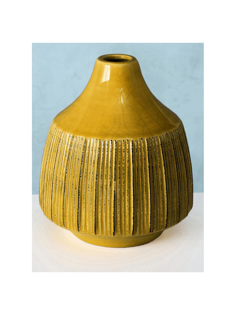 Petit vase en grès cérame Menos, Grès cérame, Jaune, Ø 12 x haut. 14 cm