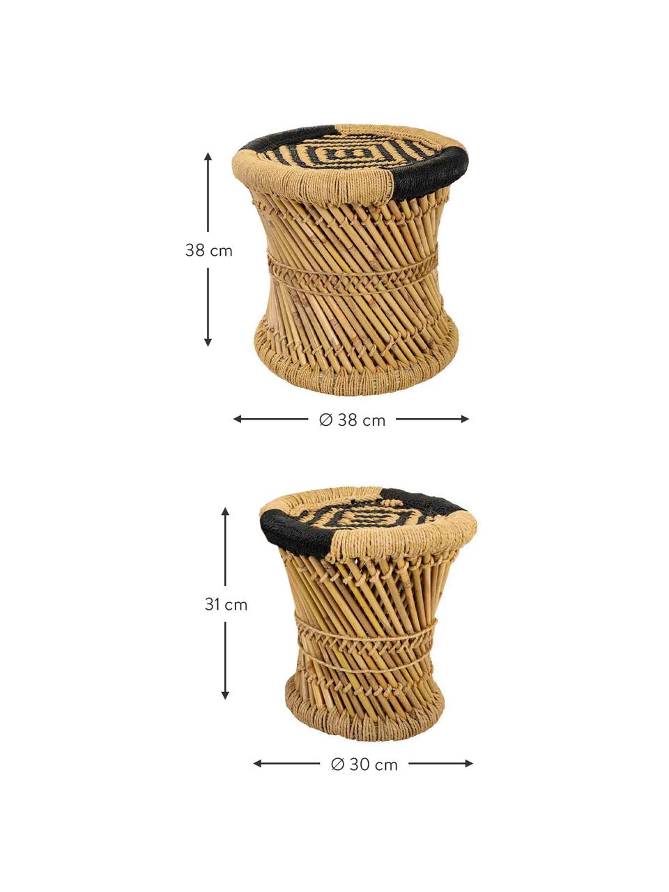 Komplet zewnętrznych stolików pomocniczych z drewna bambusowego Ariadna, 2 elem., Drewno bambusowe, lina, Brązowy, czarny, Komplet z różnymi rozmiarami