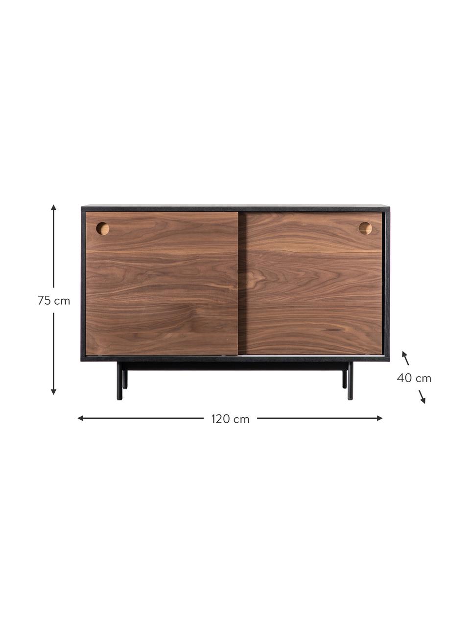 Credenza in legno con 2 ante scorrevoli Barbican, Gambe: metallo verniciato a polv, Legno scuro, nero, Larg. 120 x Alt. 75 cm