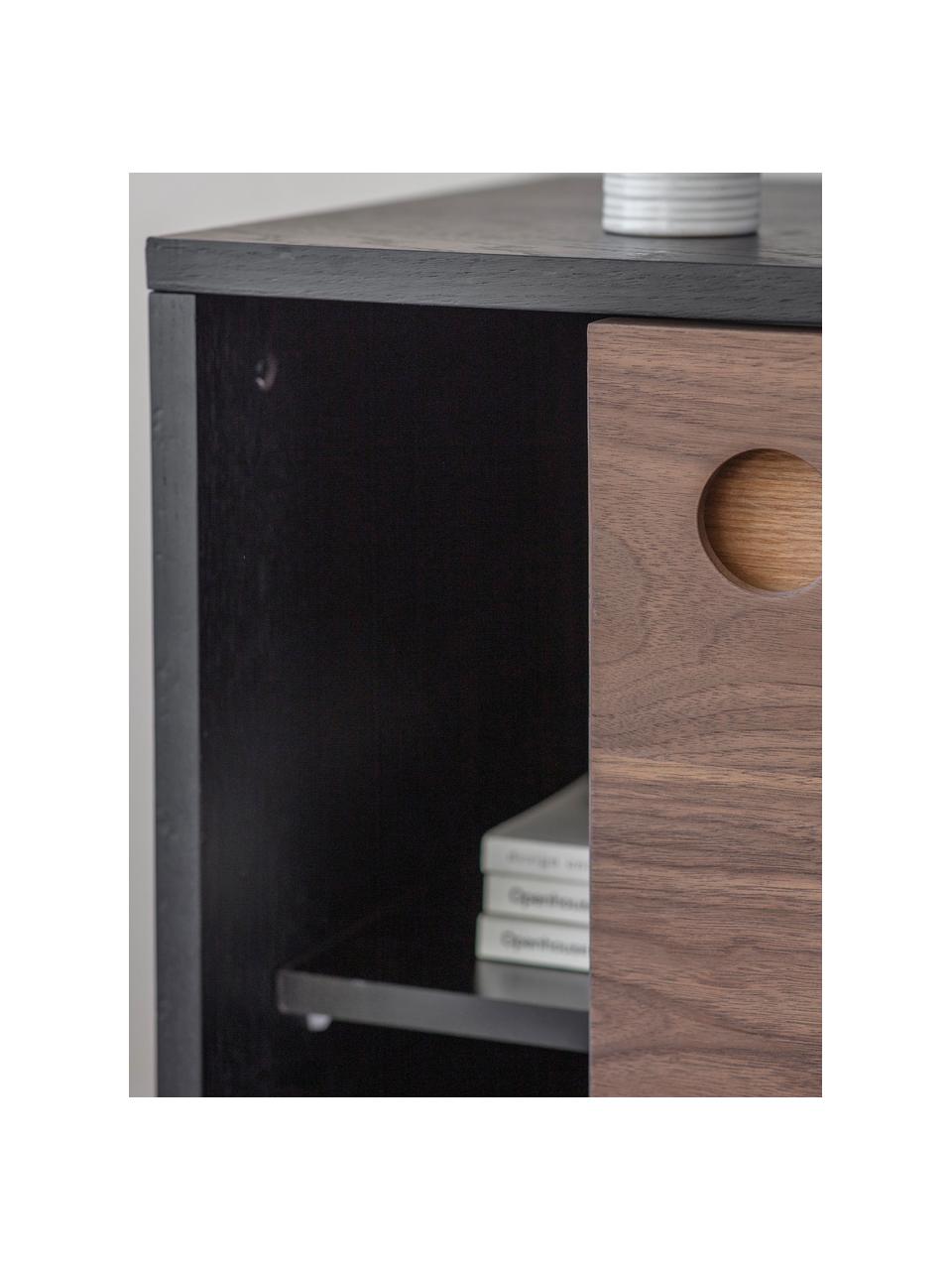 Houten dressoir Barbican met 2 schuifdeuren, Poten: gepoedercoat metaal, Donker hout, zwart, B 120 x H 75 cm