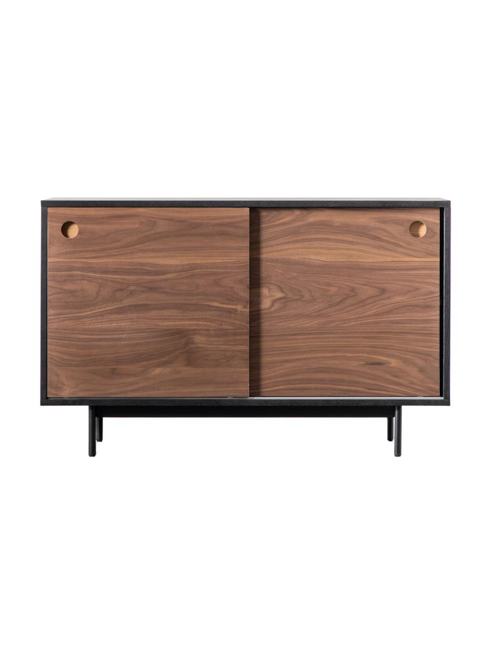 Holz-Sideboard Barbican mit 2 Schiebetüren, Beine: Metall, pulverbeschichtet, Korpus: Melaminplatte, Eichenholz, Dunkles Holz, Schwarz, B 120 x H 75 cm