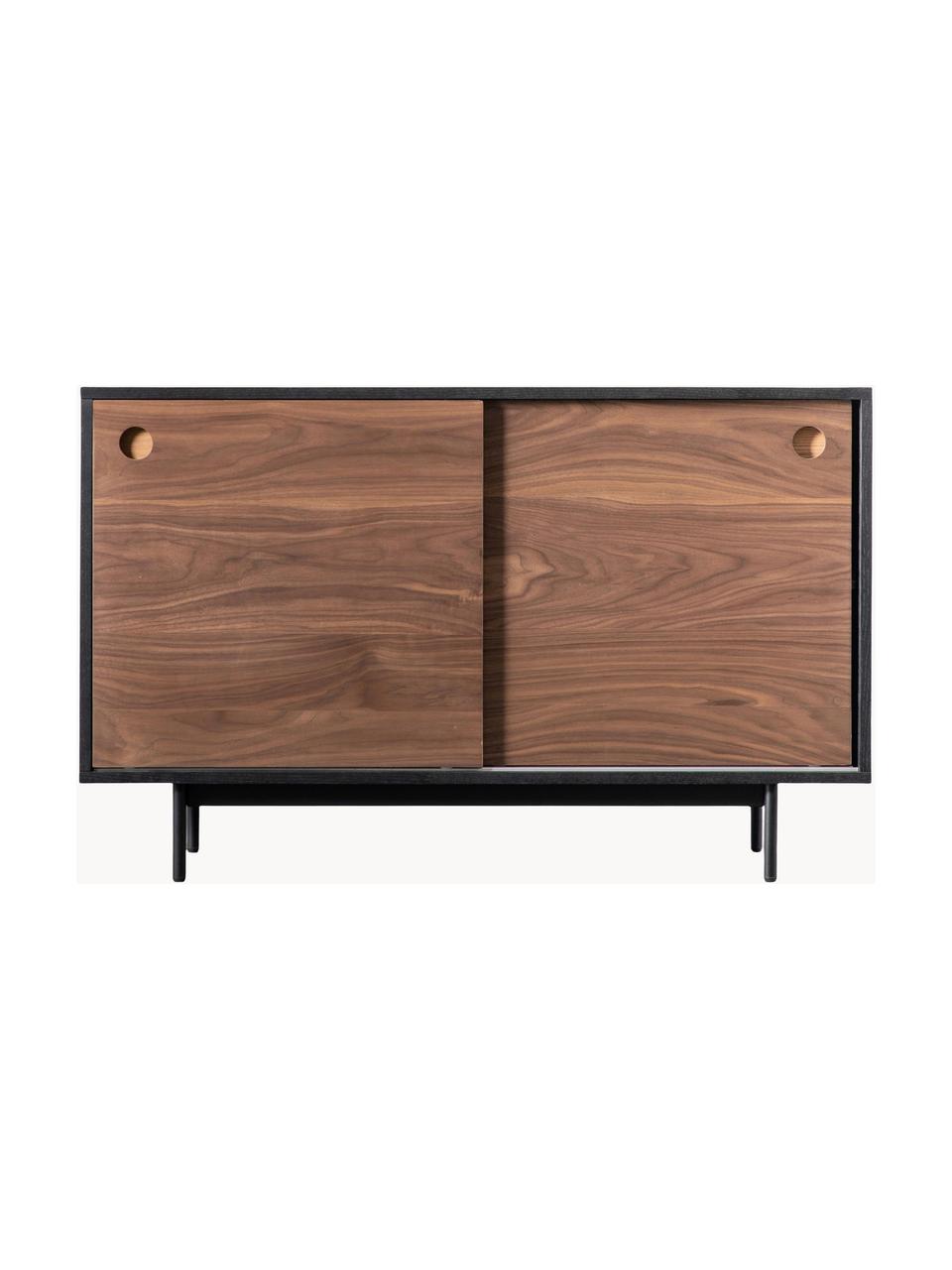 Credenza in legno con 2 ante scorrevoli Barbican, Gambe: metallo verniciato a polv, Legno scuro, nero, Larg. 120 x Alt. 75 cm