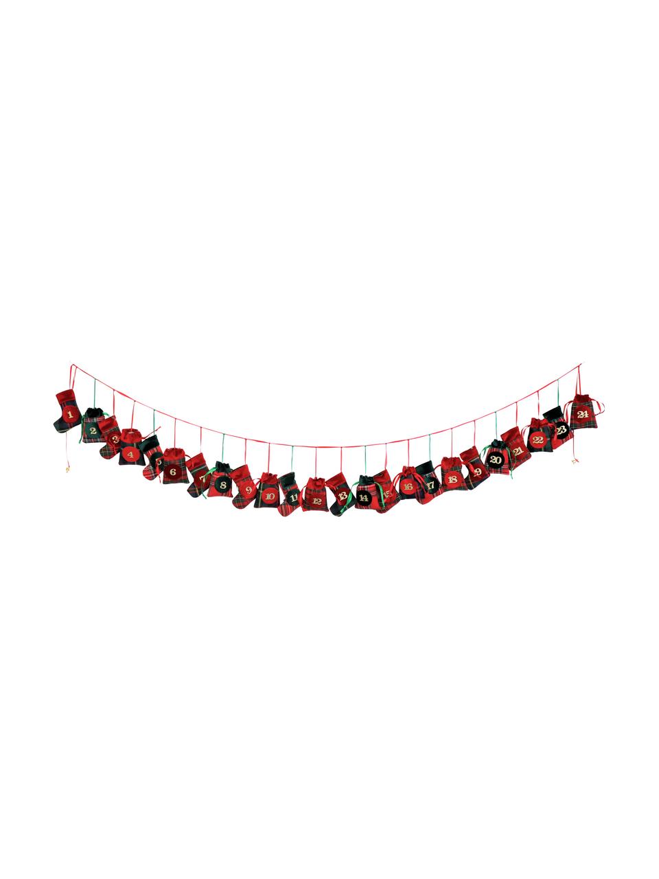 Adventskalender Merry X-Mas, Polyester, Baumwolle, Grün, Rot, Schwarz, L 270 cm
