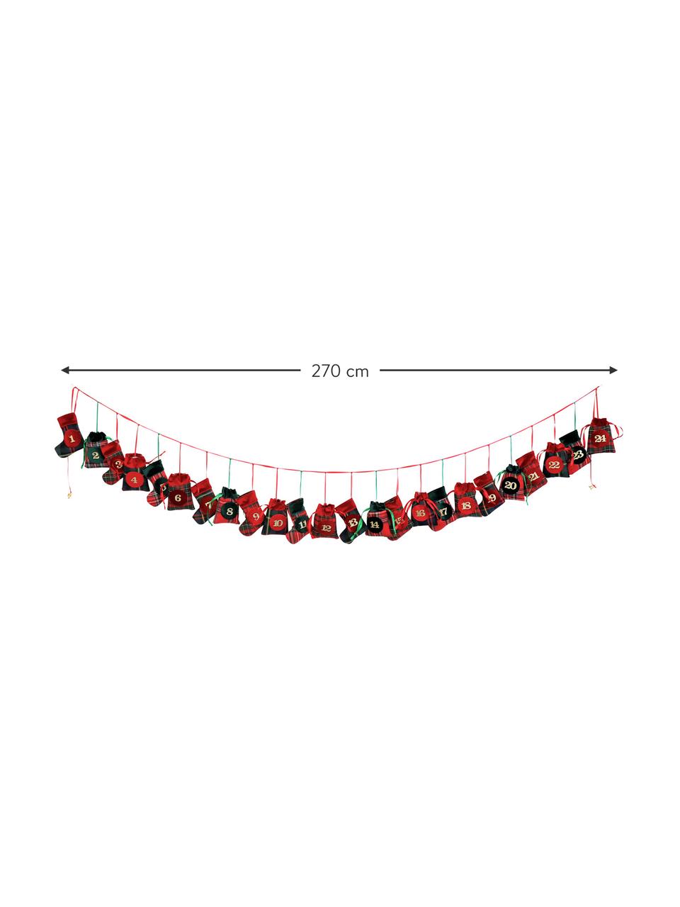 Calendario de adviento Merry X-Mas, Poliéster, algodón, Verde, rojo, negro, L 270 cm