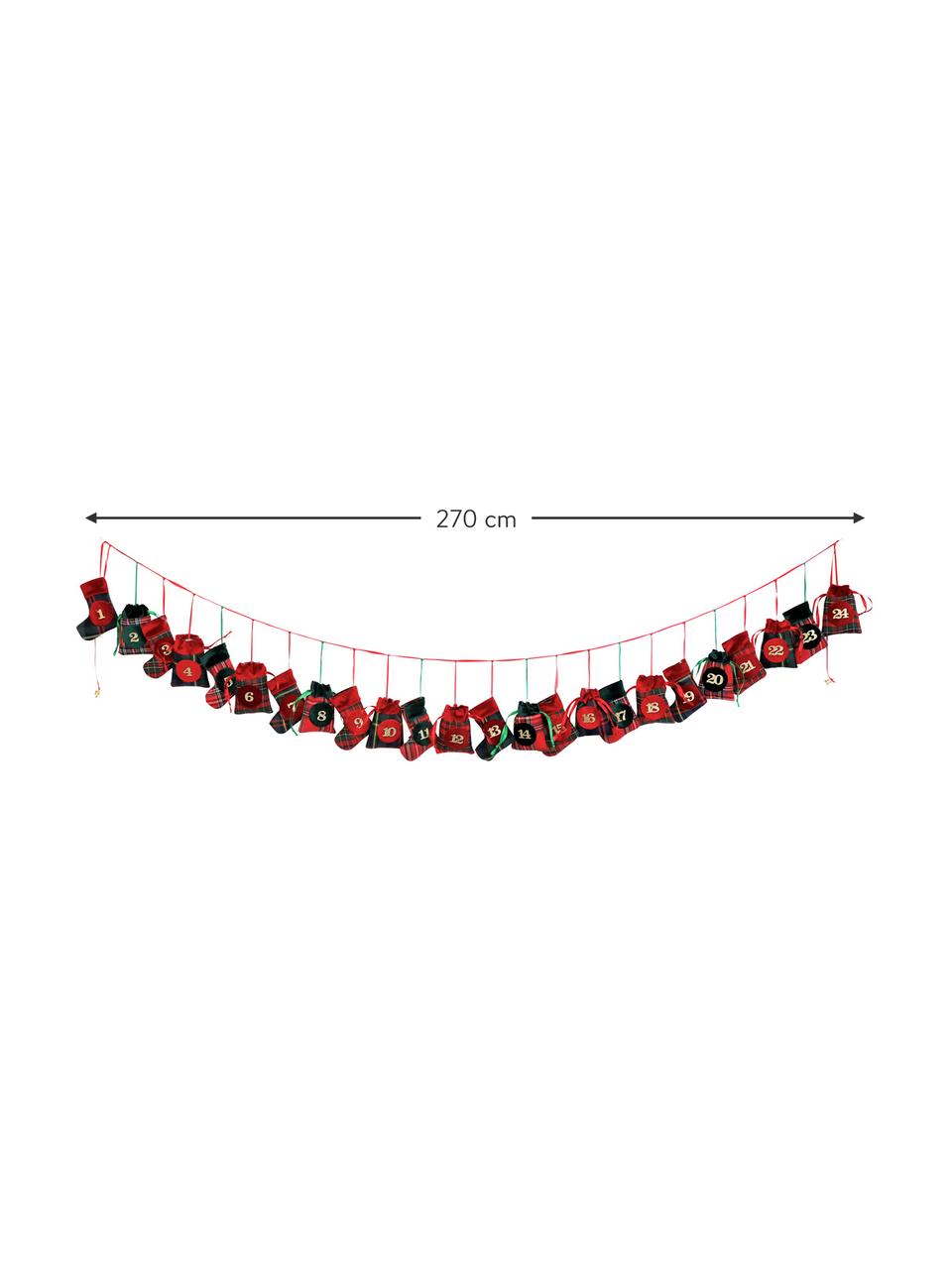 Calendrier de l'Avent Merry X-Mas, Polyester, coton, Vert, rouge, noir, long. 270 cm