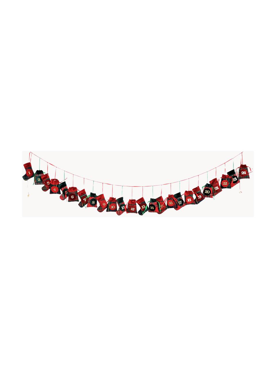 Calendario de adviento Merry X-Mas, Poliéster, algodón, Verde, rojo, negro, L 270 cm