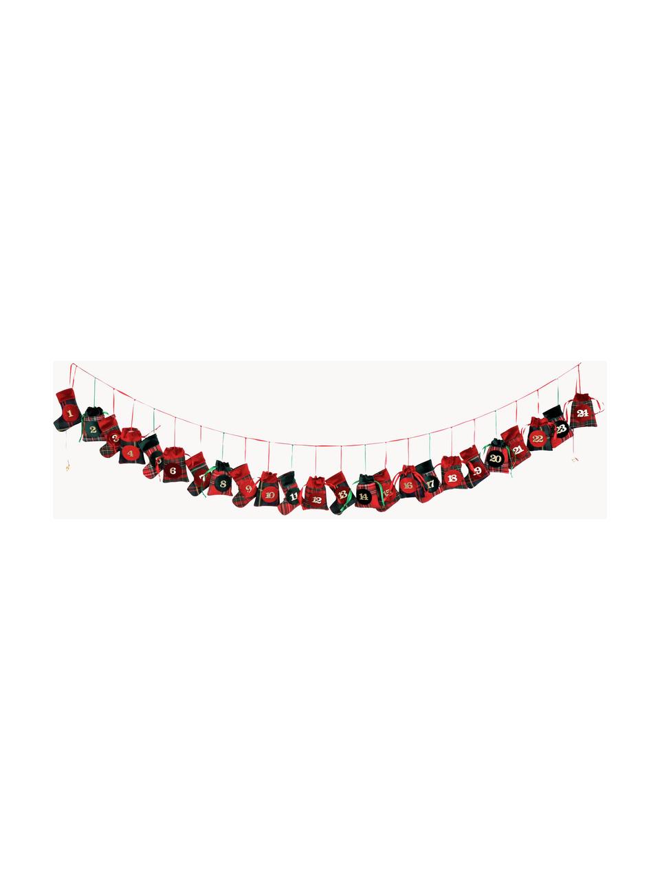 Calendrier de l'Avent Merry X-Mas, Polyester, coton, Vert, rouge, noir, long. 270 cm