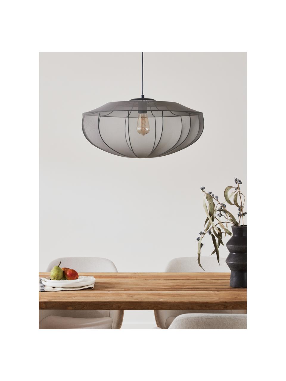 Lampada a sospensione in tessuto intrecciato Beau, Paralume: tessuto, Struttura: metallo verniciato a polv, Baldacchino: metallo verniciato a polv, Grigio, Ø 60 x Alt. 150 cm