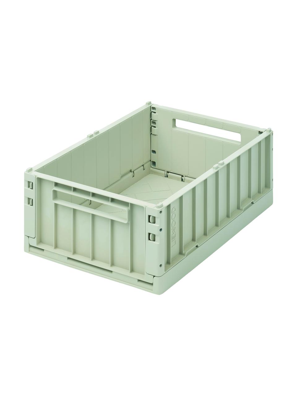 Skládací box z recyklovaného plastu Weston, střední, 2 ks, Recyklovaná umělá hmota, Přední a zadní strana: pastelově zelená, Š 36 cm, V 14 cm