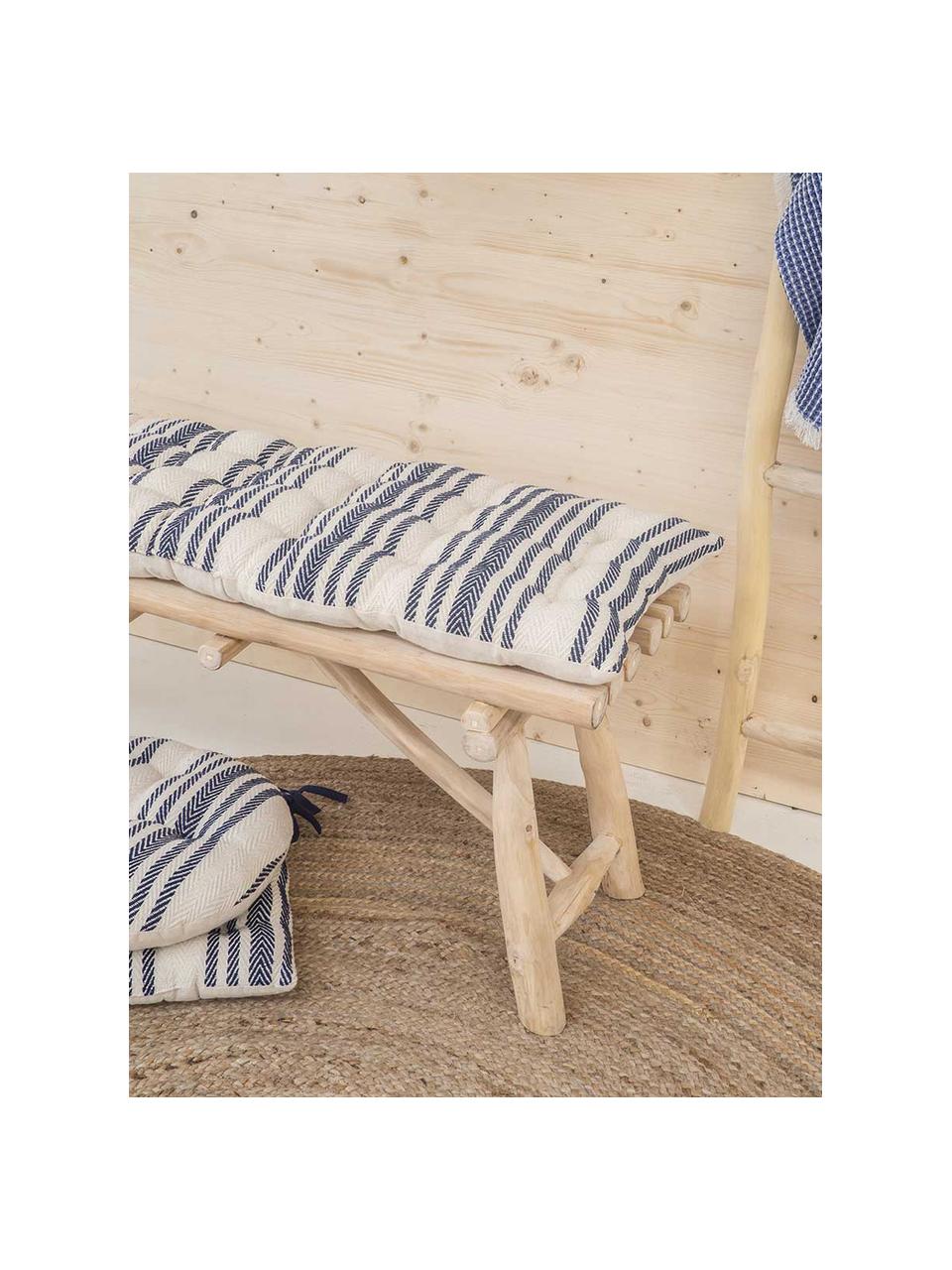 Galette de chaise ronde à rayures Puket, Bleu foncé, blanc