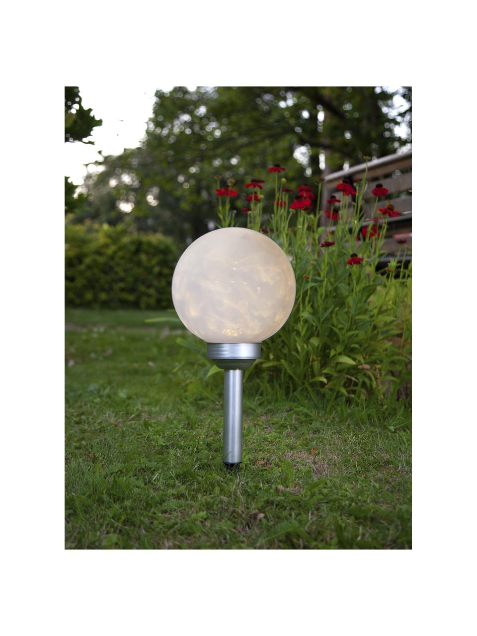 Lámpara solar de suelo Luna, Pantalla: plástico, Cable: plástico, Blanco opalino, plateado, Ø 20 x Al 37 cm