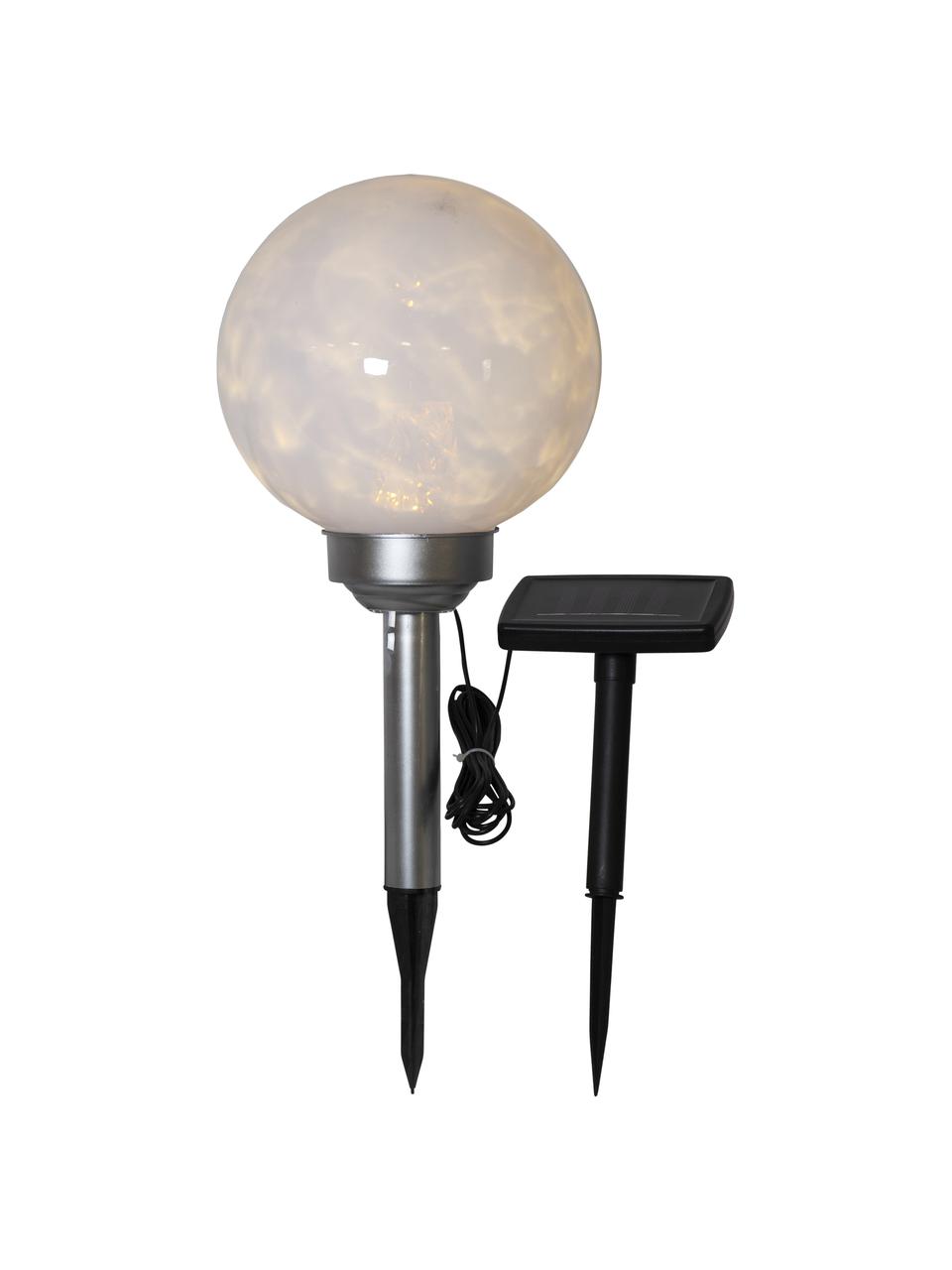 Lámpara solar de suelo Luna, Pantalla: plástico, Cable: plástico, Blanco opalino, plateado, Ø 20 x Al 37 cm