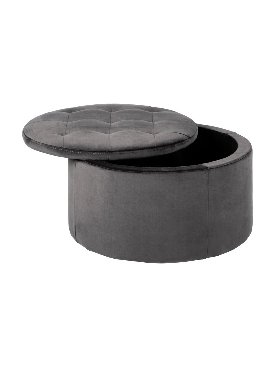 Pouf contenitore in velluto grigio Retina, Rivestimento: velluto di poliestere Con, Struttura: pannello di fibra a media, Velluto grigio scuro, Ø 60 x Alt. 35 cm