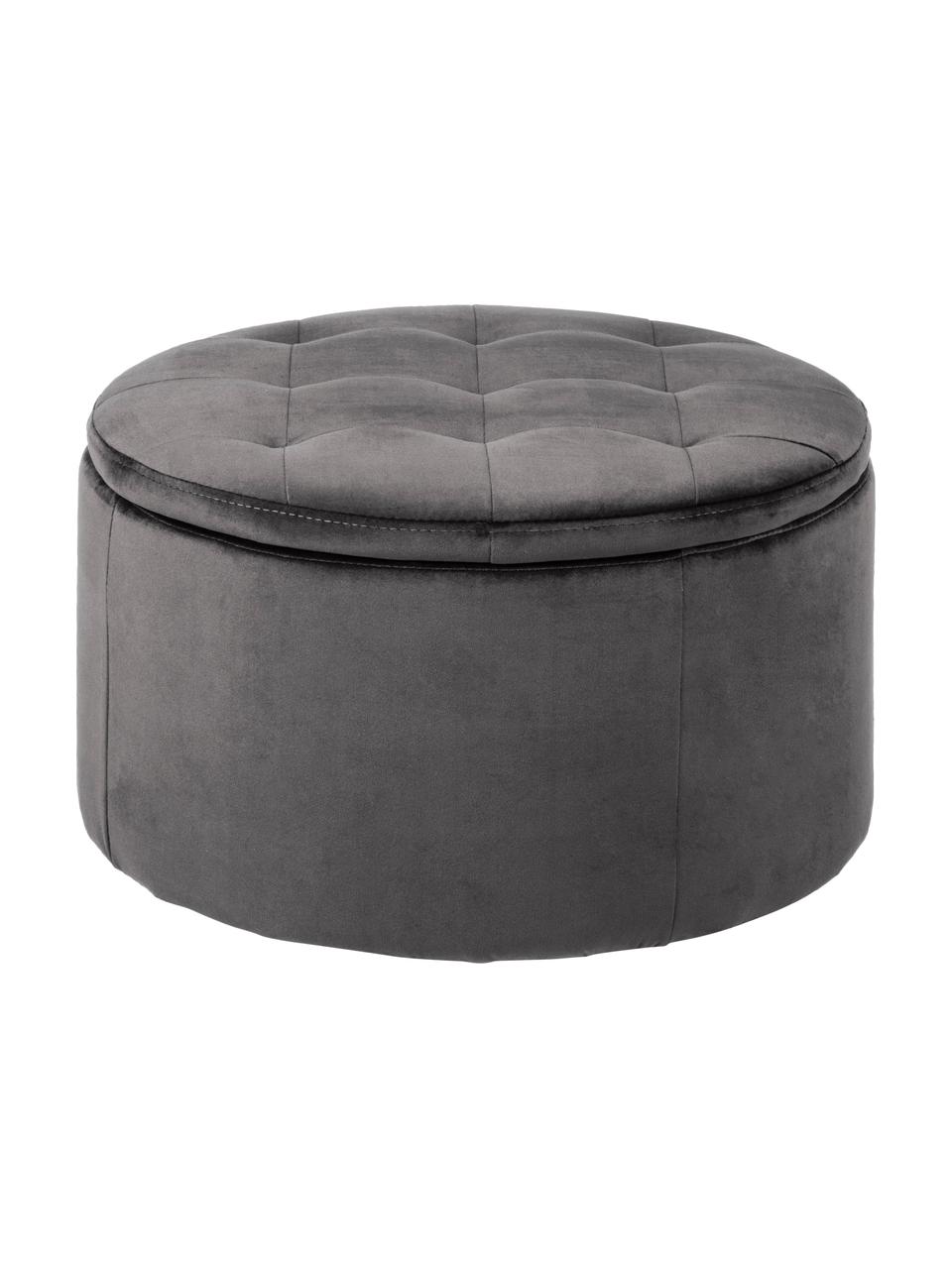 Pouf coffre en velours gris Retina, Velours gris foncé, Ø 60 x haut. 35 cm