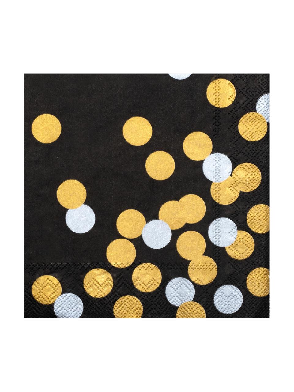Papierservietten Dot, 20 Stück, Papier, Weiß, Schwarz, Goldfarben, B 33 x L 33 cm