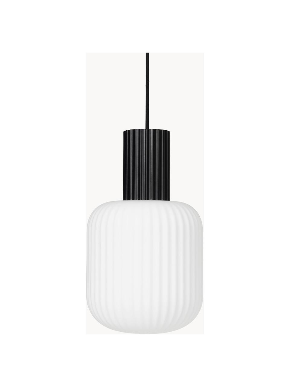 Kleine hanglamp Lolly, Baldakijn: gecoat metaal, Lampenkap: opaalglas, Wit, zwart, Ø 20 x H 34 cm