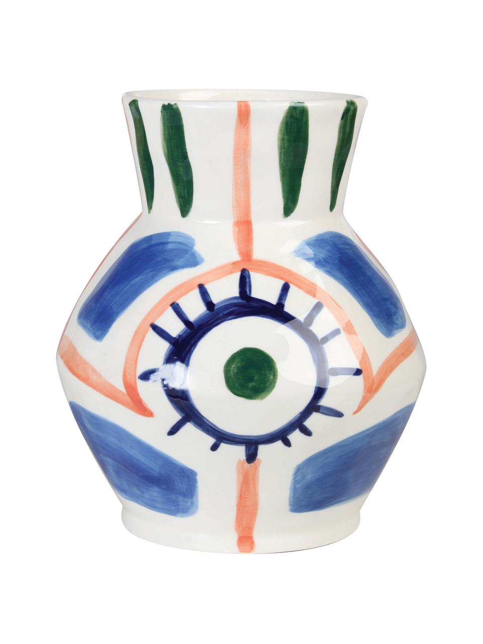 Handgefertigte Keramik-Vase Baariq, Keramik, Weiß, Blau, Orange, Grün, Ø 16 x H 20 cm