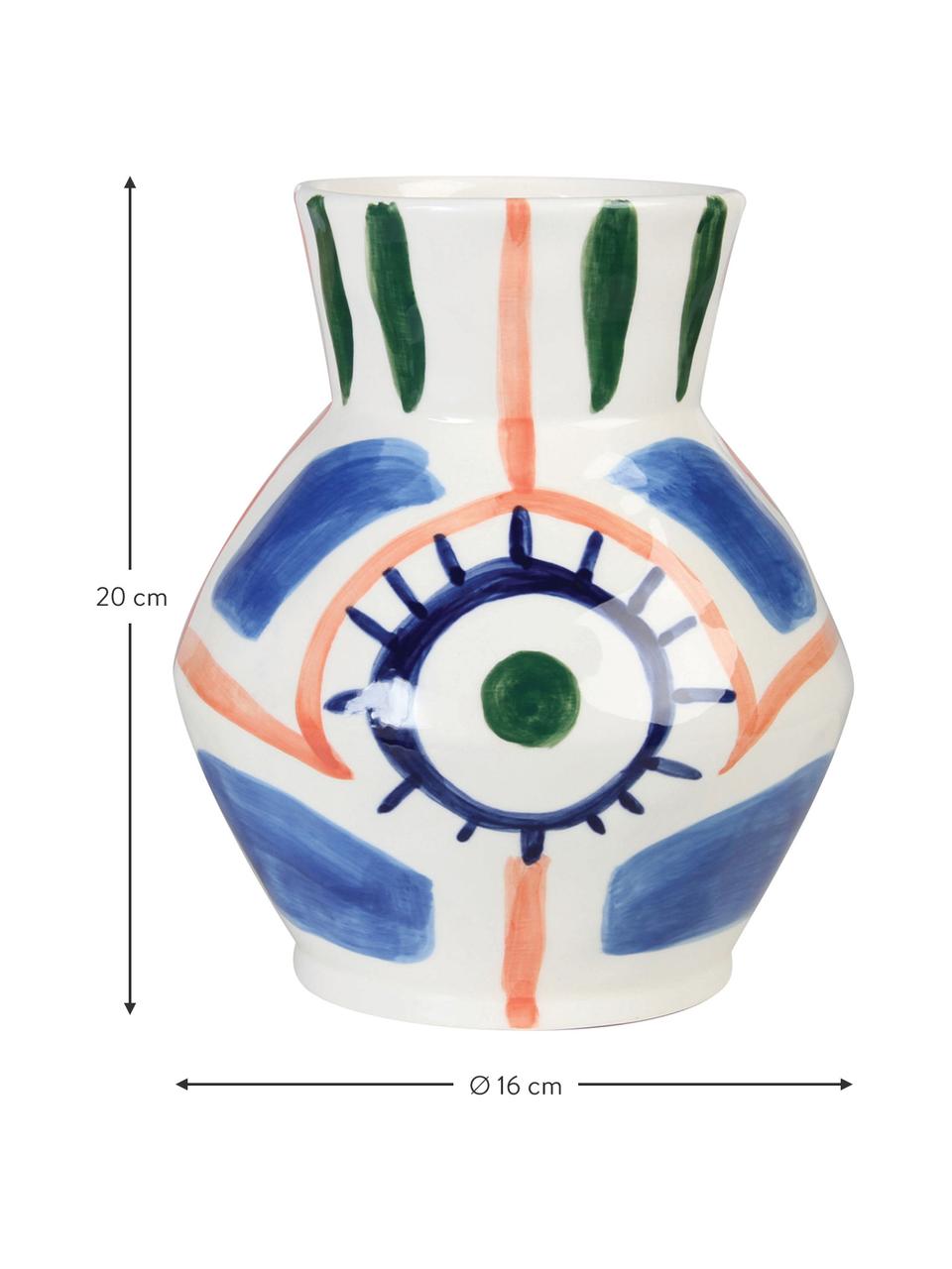 Handgefertigte Keramik-Vase Baariq, Keramik, Weiss, Blau, Orange, Grün, Ø 16 x H 20 cm