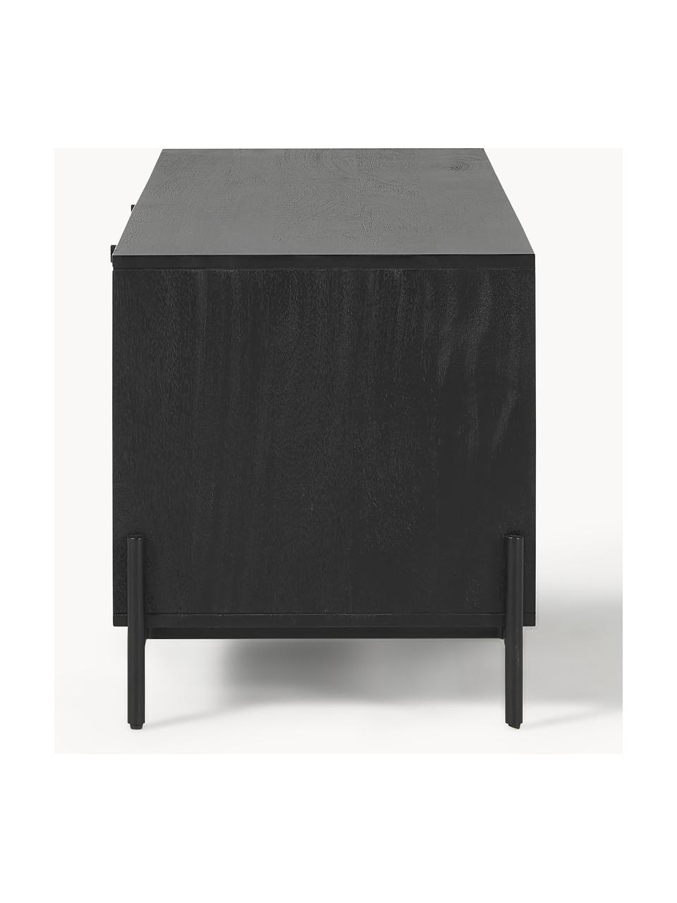 Mueble de TV con tejido vienés Vienna, Estructura: madera de mango maciza pi, Patas: metal con pintura en polv, Madera de mango, negro, An 160 x Al 50 cm