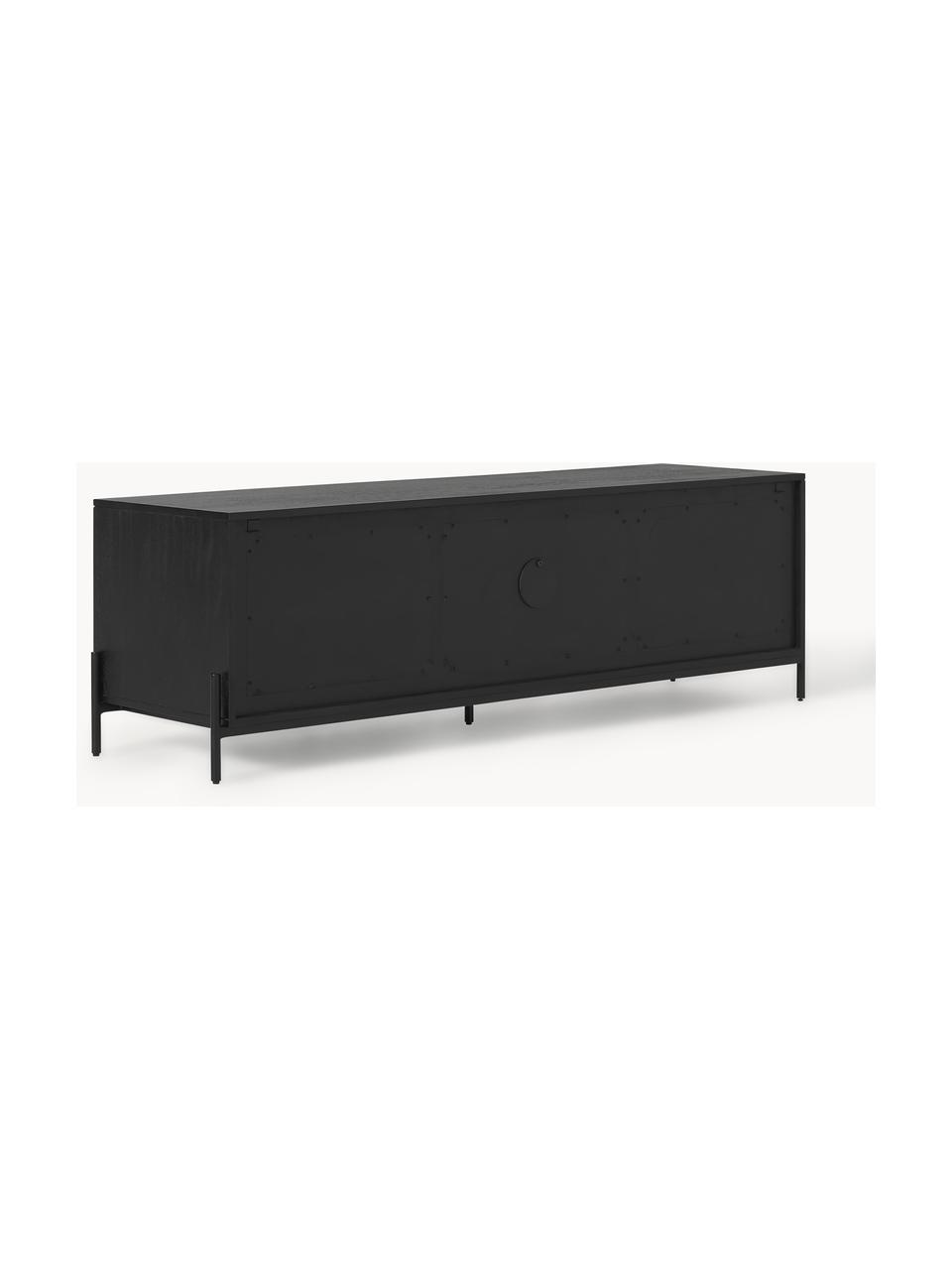 Meuble TV en cannage Vienna, Bois de manguier, noir, larg. 160 x haut. 50 cm