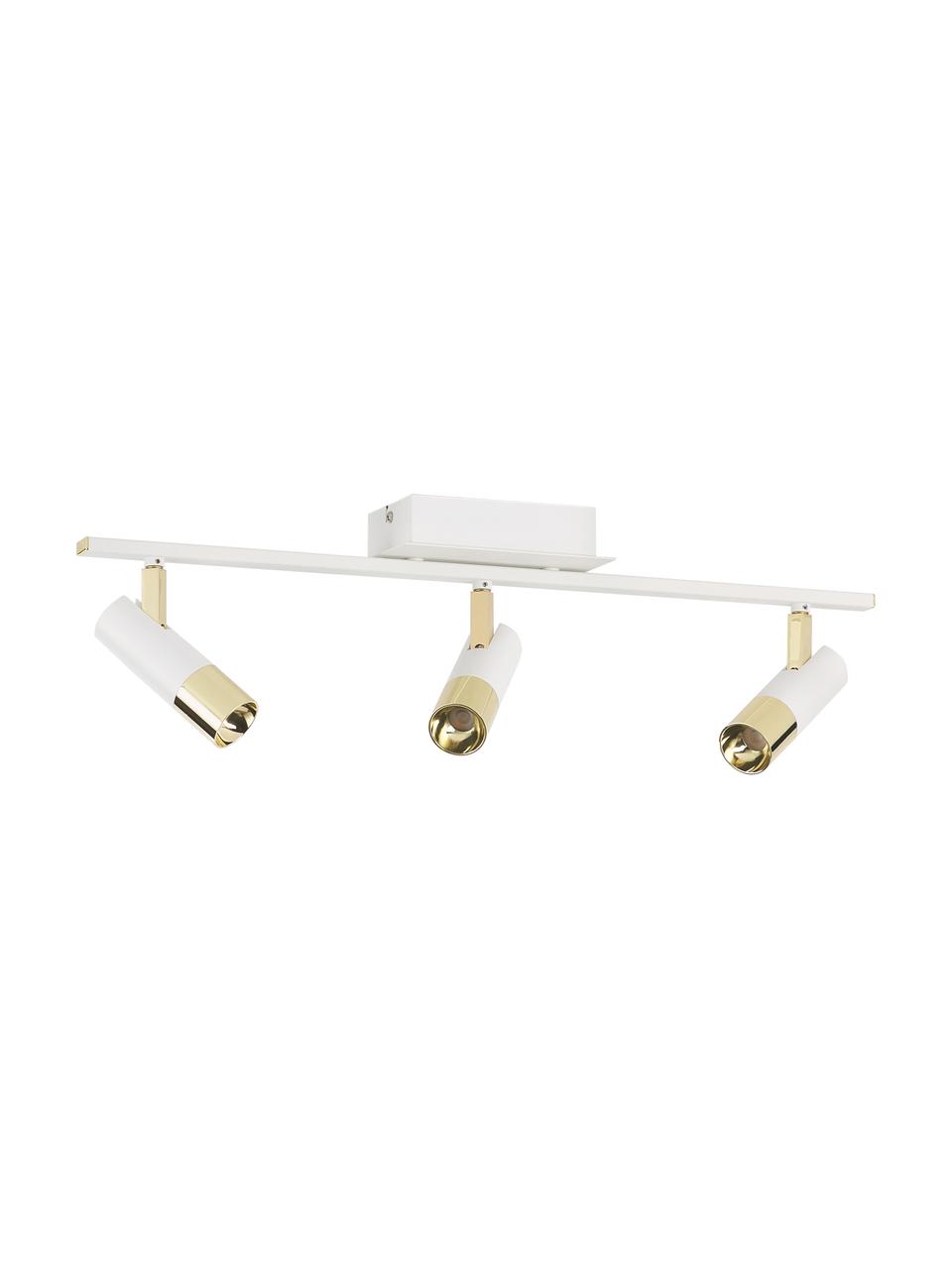 Plafonnier spot LED Bobby, Blanc, couleur dorée, larg. 66 x haut. 13 cm