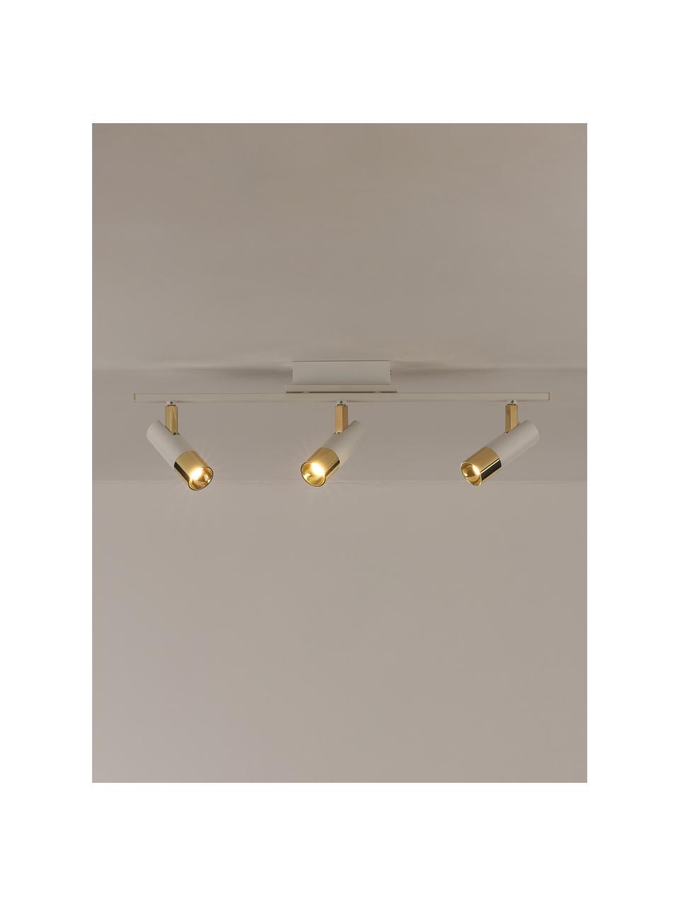 Plafonnier spot LED Bobby, Blanc, couleur dorée, larg. 66 x haut. 13 cm