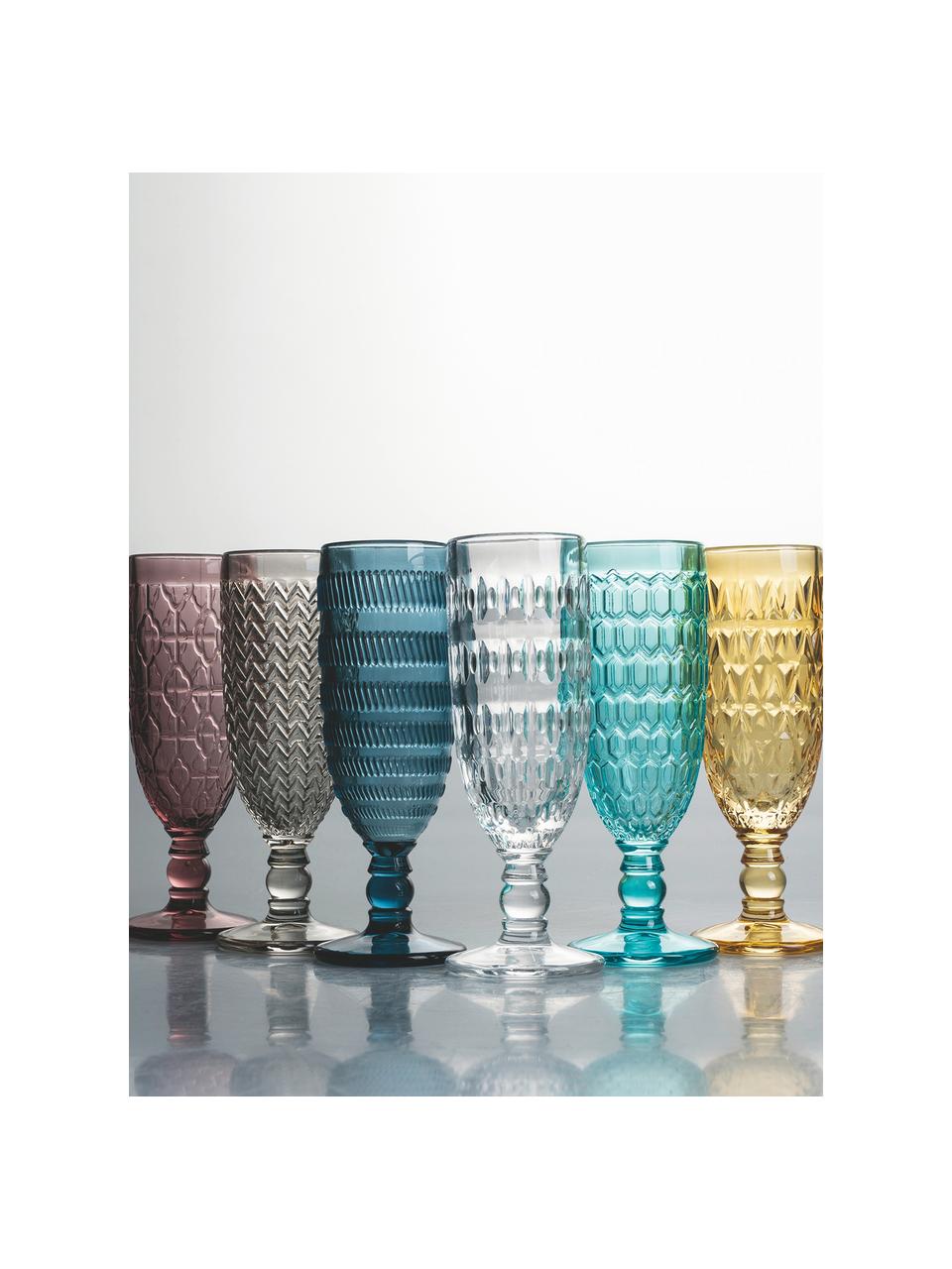 Champagneglazen Geometrie met structuurpatroon, 6-delig, Glas, Meerkleurig, Ø 6 x H 18 cm, 160 ml
