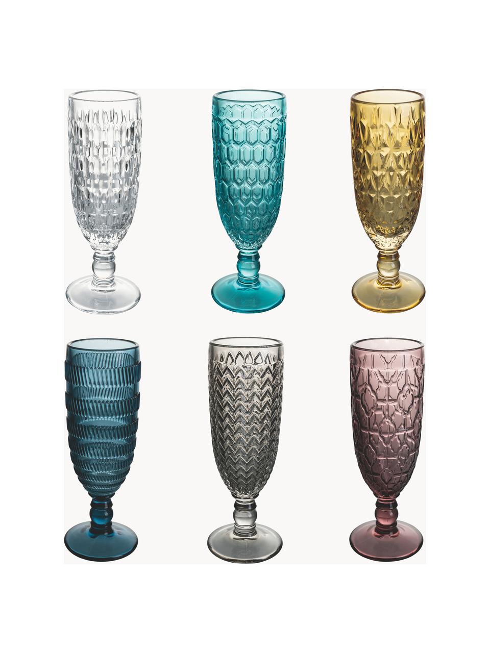 Flûtes à champagne avec embossage décoratif Geometrie, 6 élém., Verre, Multicolore, Ø 6 x haut. 18 cm, 160 ml