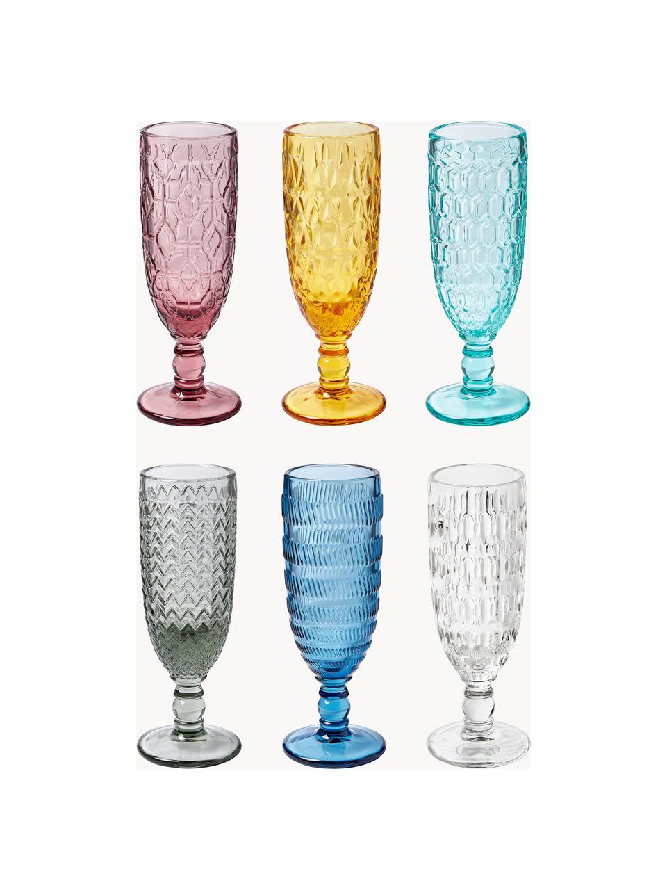 Champagneglazen Geometrie met structuurpatroon, set van 6, Glas, Meerkleurig, Ø 6 x H 18 cm, 160 ml