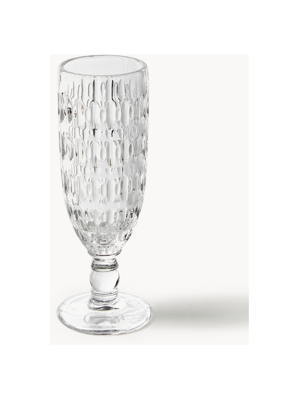 Set di 6 bicchieri da champagne con motivo in rilievo Geometrie, Vetro, Multicolore, Ø 6 x Alt. 18 cm, 160 ml