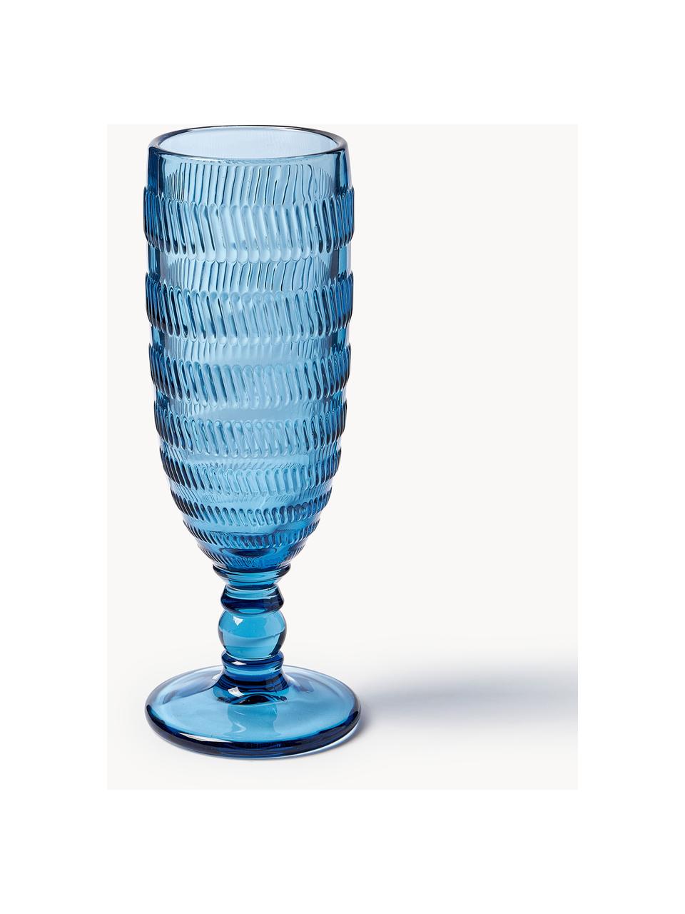 Set di 6 bicchieri da champagne con motivo in rilievo Geometrie, Vetro, Multicolore, Ø 6 x Alt. 18 cm, 160 ml