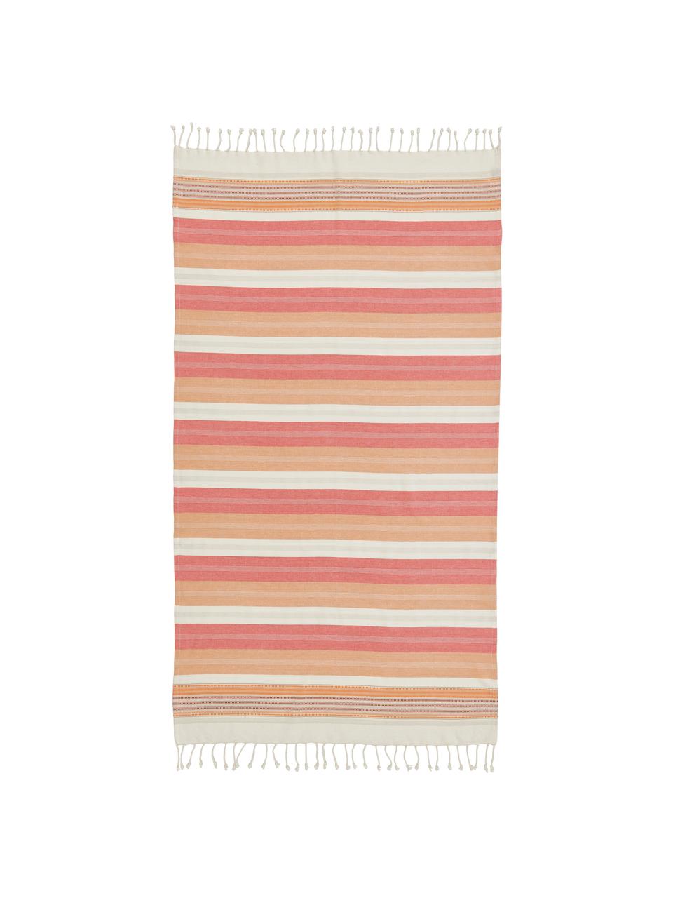 Fouta s třásněmi Belize, 100 % bavlna, Růžová, oranžová, bílá, Š 100 cm, D 190 cm