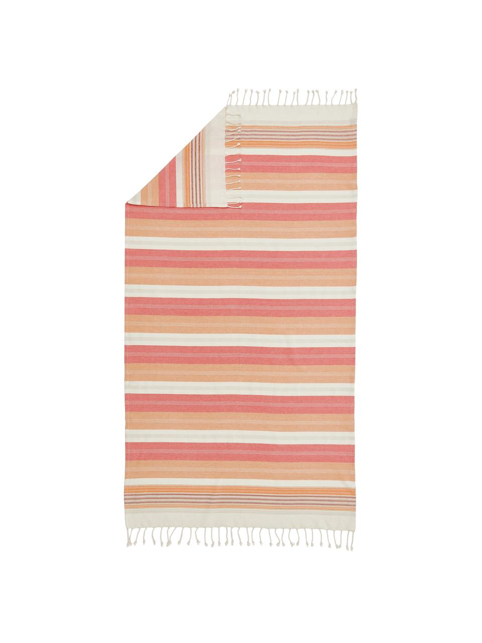 Fouta s třásněmi Belize, 100 % bavlna, Růžová, oranžová, bílá, Š 100 cm, D 190 cm