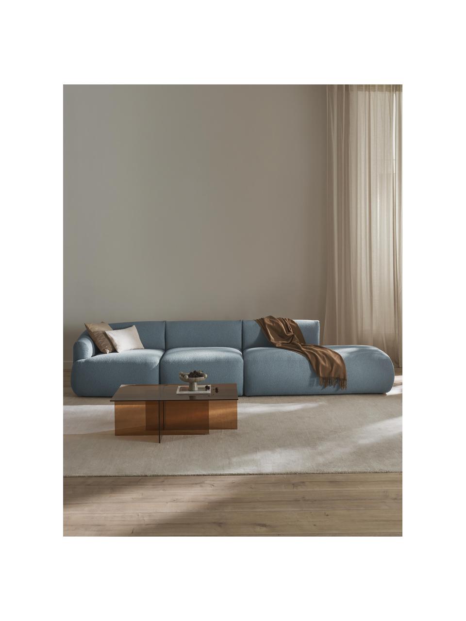 Modulárny XL šezlong z buklé Sofia, Buklé modrá, Š 340 x H 103 cm, rohový modul vľavo