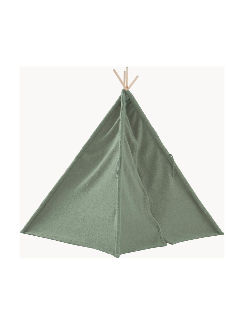 Kinder-Tipi Tudeloo aus Teddy, Bezug: Teddy (100 % Polyester), Gestell: Holz, Salbeigrün, B 130 x H 120 cm