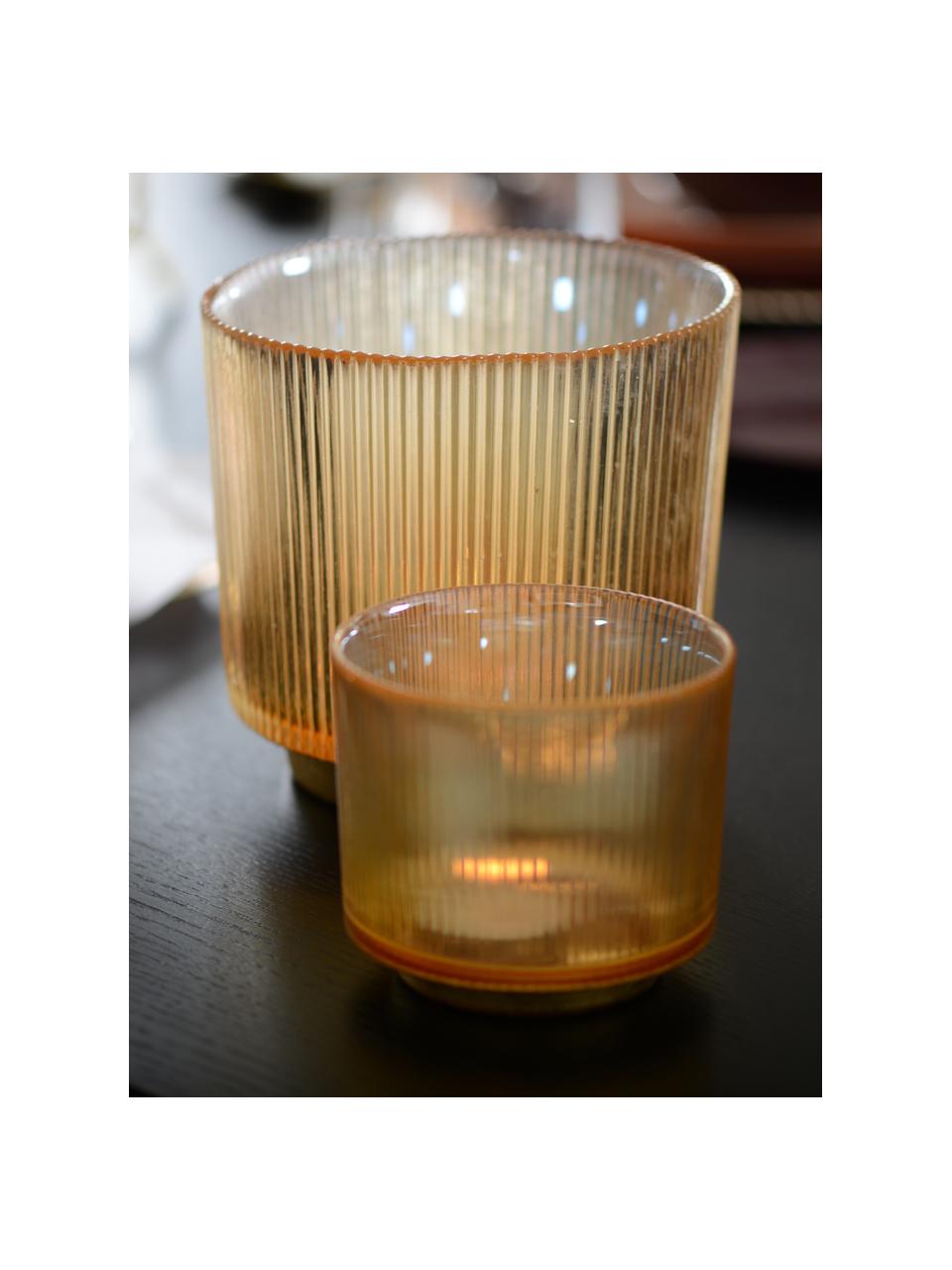 Waxinelichthouder Luster, Glas, metaal, Amberkleurig, transparant, goudkleurig, Ø 10 cm