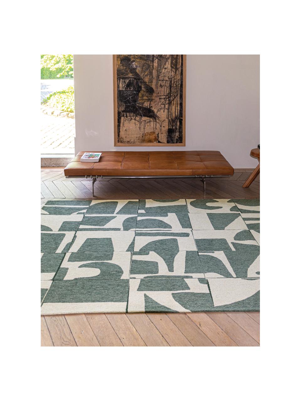 Tapis avec motif graphique Papercut, 100 % polyester, Vert foncé, blanc crème, larg. 80 x long. 150 cm (taille XS)